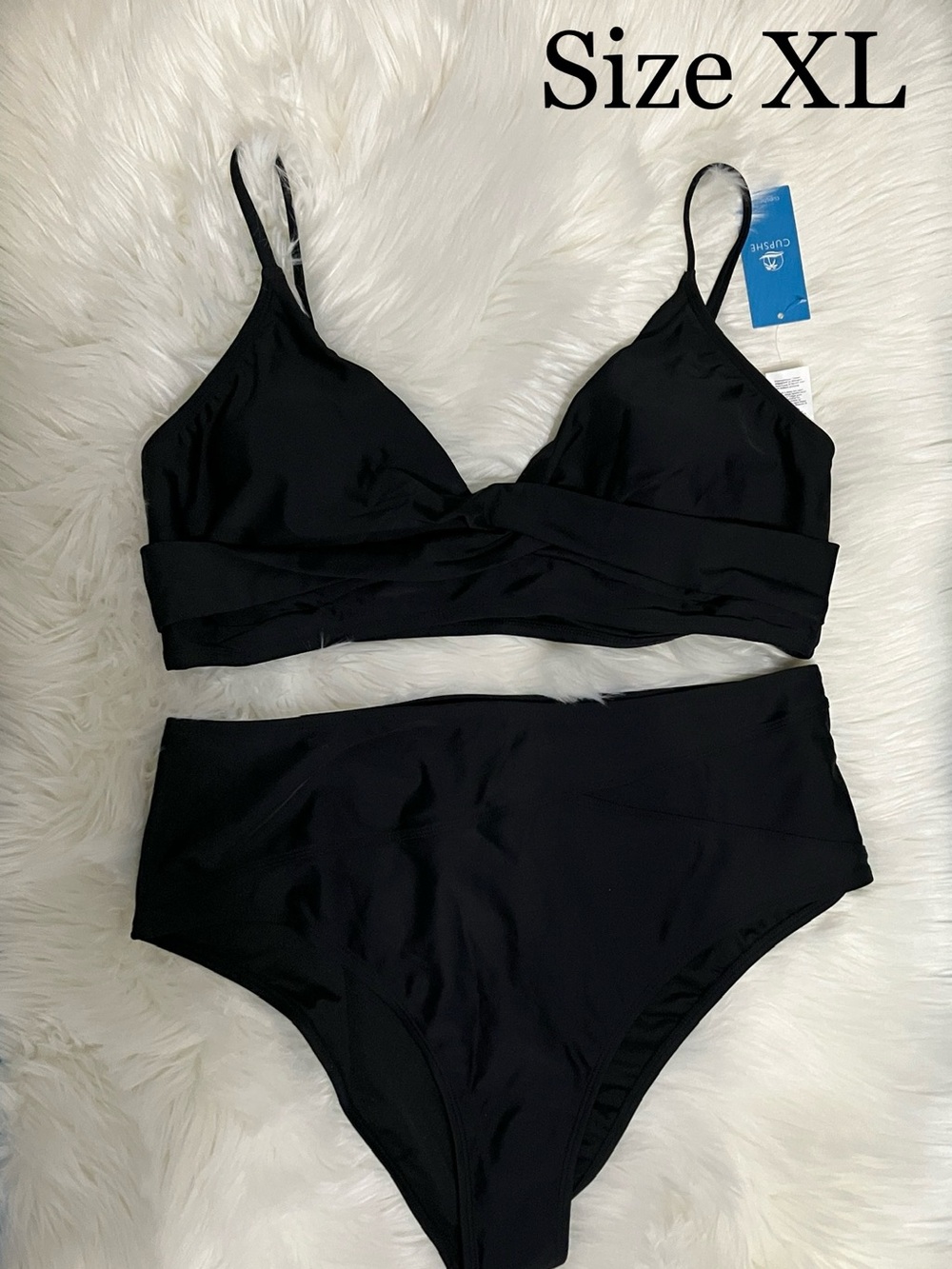 Women’s Black High-Waist Two-Piece Swim Swimsuit Size XLarge